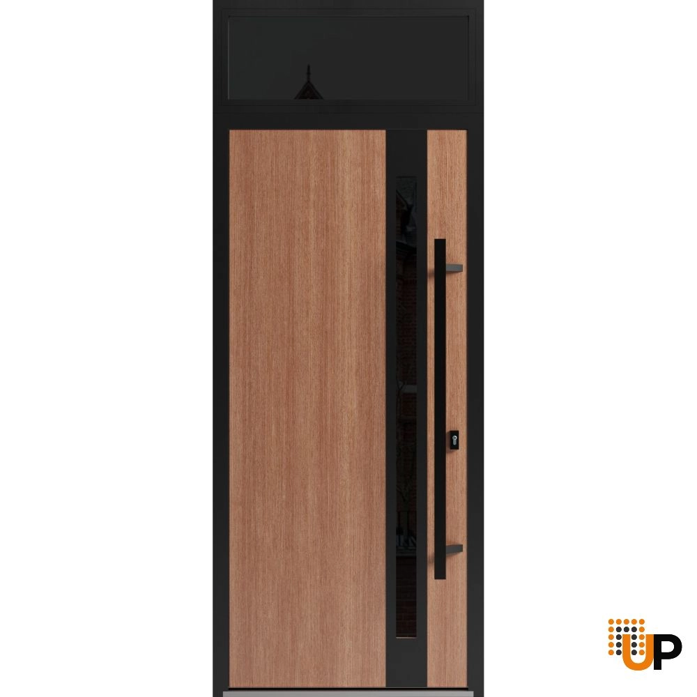 Single swing metal-aluminum modern exterior door with triplex | Ronex 1033 Oak | 36 x 96 (36 x 80+16) photo#1