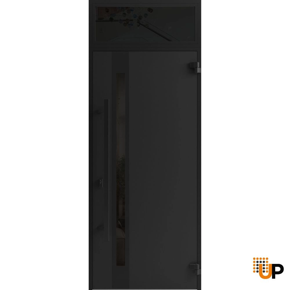 Single swing metal-aluminum modern exterior door with triplex | Ronex 1033 Oak | 36 x 96 (36 x 80+16) photo#2
