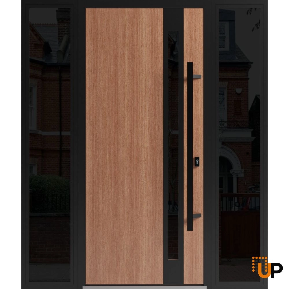 Single swing metal-aluminum modern exterior door with triplex | Ronex 1033 Oak | 60 x 80 (12+36+12 x 80) photo#1
