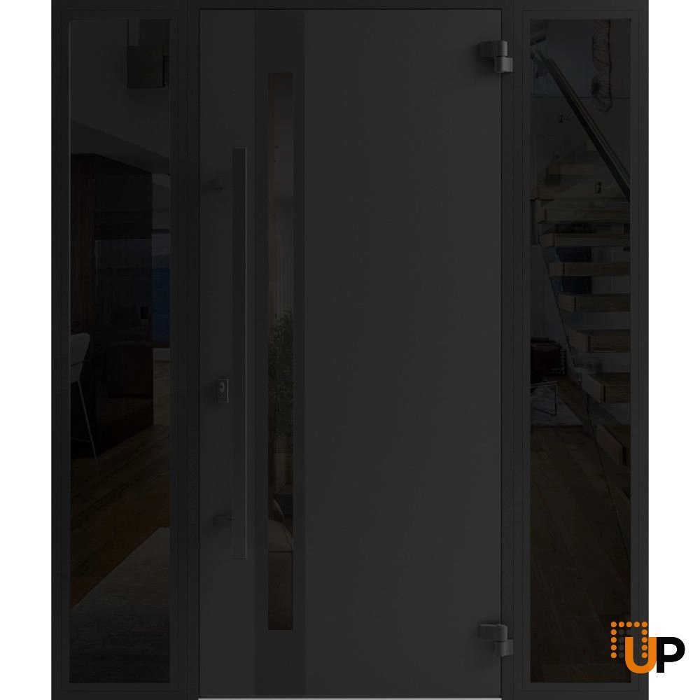 Single swing metal-aluminum modern exterior door with triplex | Ronex 1033 Oak | 60 x 80 (12+36+12 x 80) photo#2