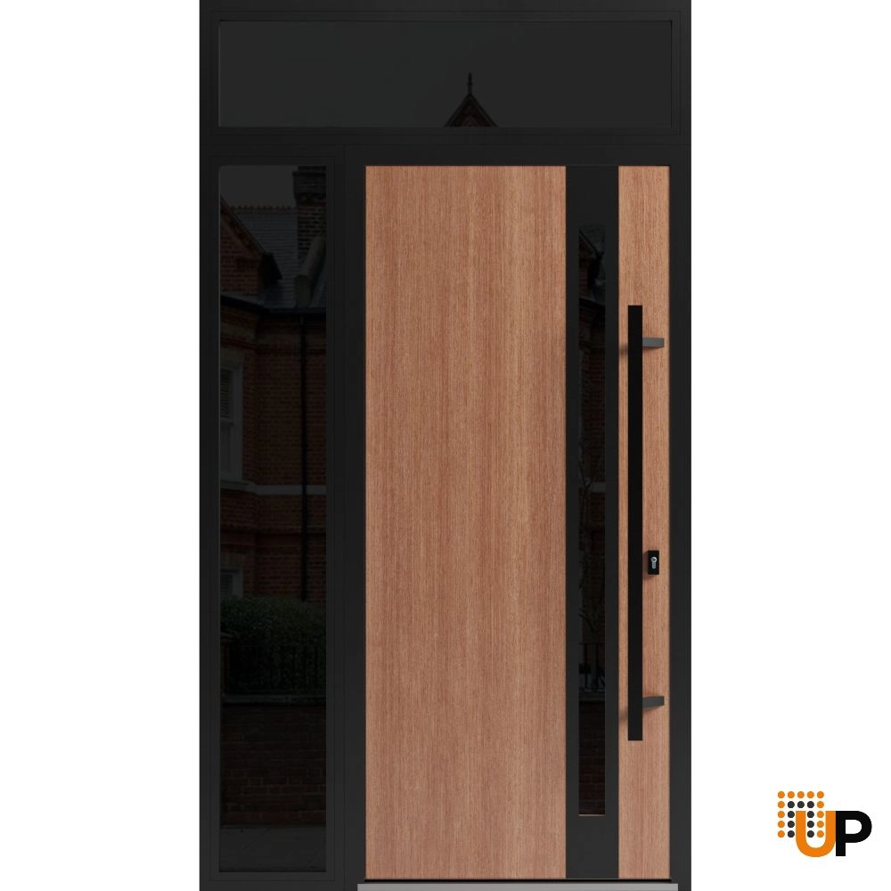 Single swing metal-aluminum modern exterior door with triplex | Ronex 1033 Oak | 48 x 96 (36+12 x 80+16) photo#1