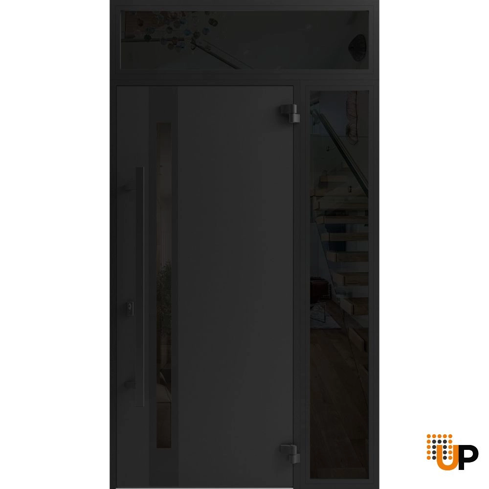 Single swing metal-aluminum modern exterior door with triplex | Ronex 1033 Oak | 48 x 96 (36+12 x 80+16) photo#2