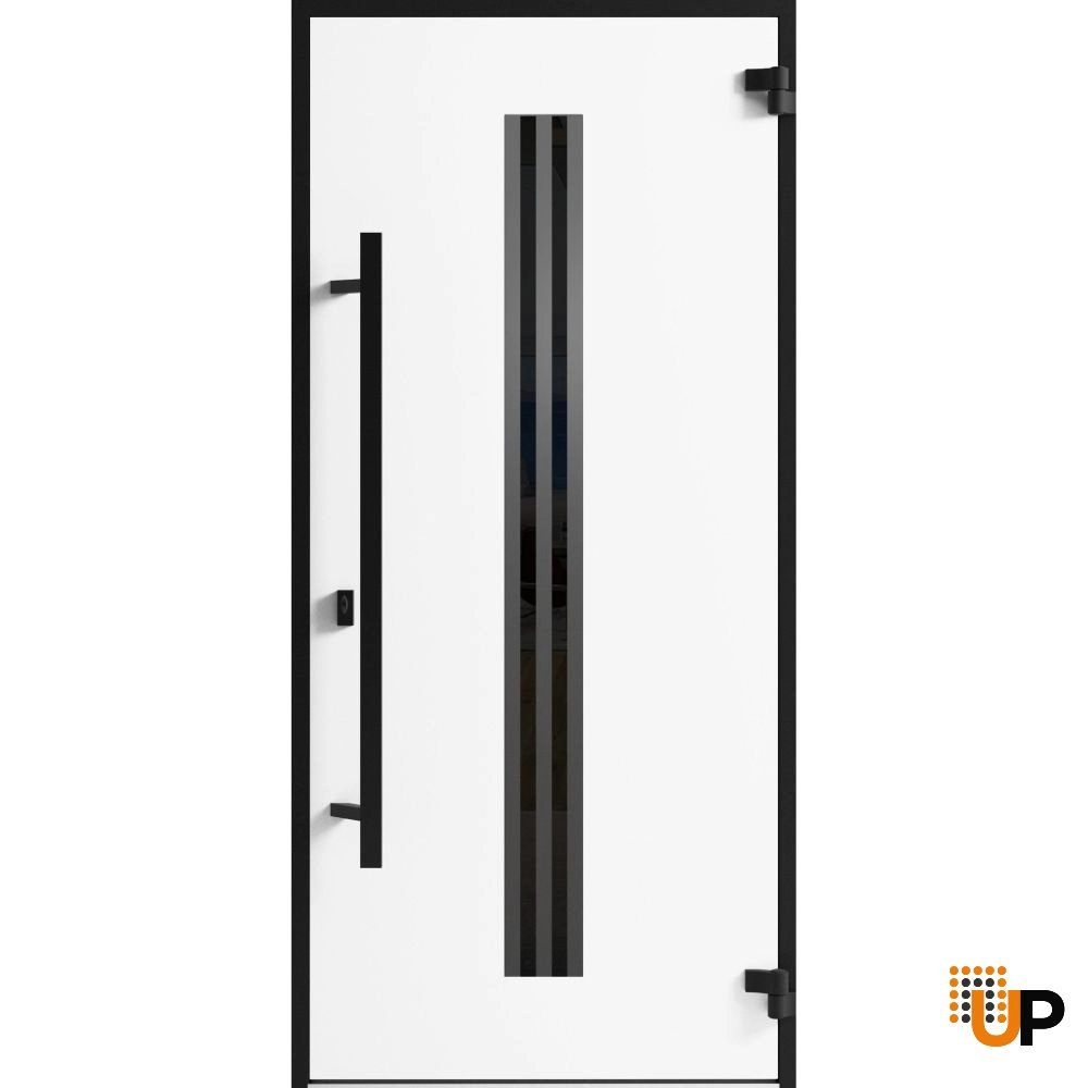 Single swing metal-aluminum modern exterior door with triplex | Ronex 1055 Oak | 36 x 80 photo#2