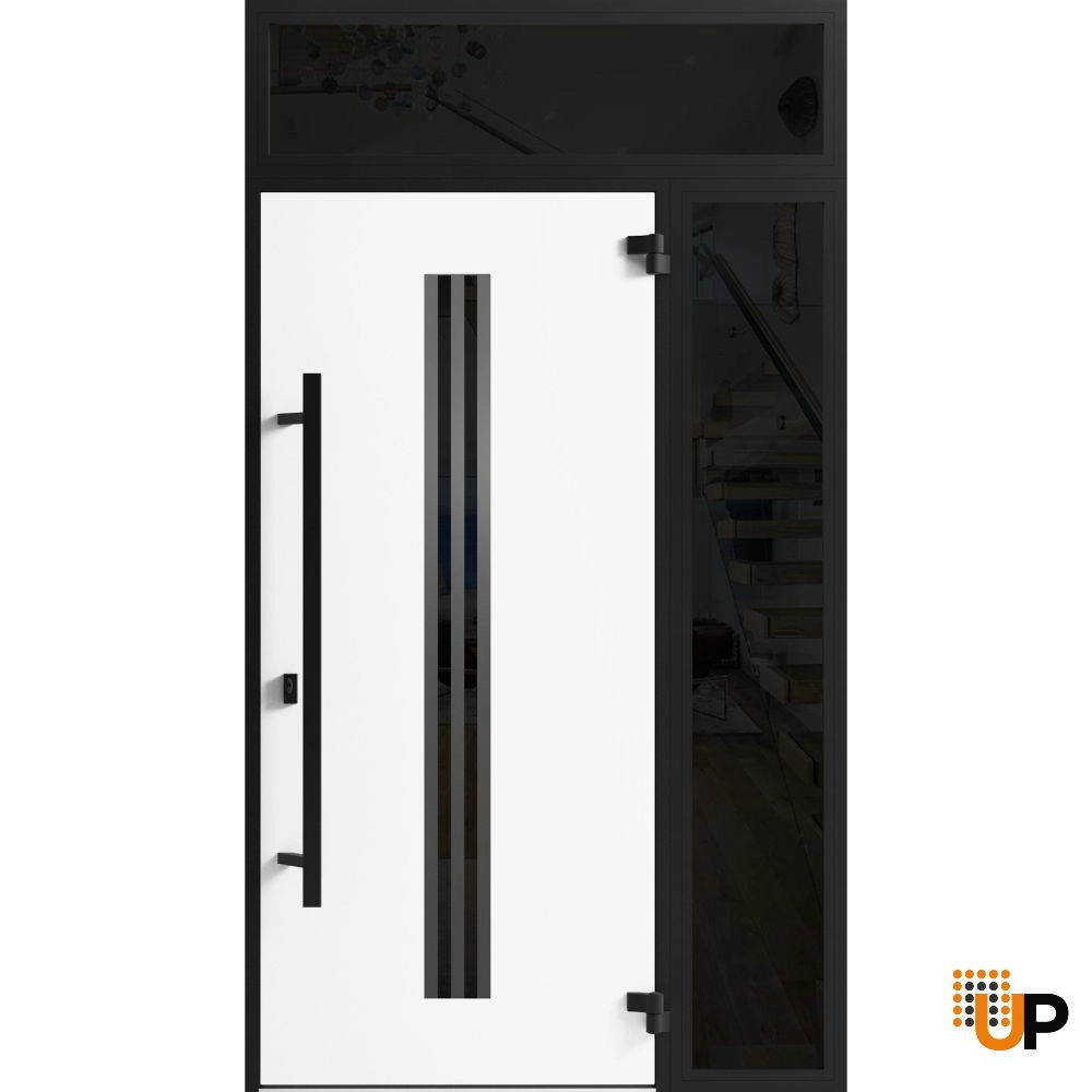 Single swing metal-aluminum modern exterior door with triplex | Ronex 1055 Oak | 48 x 96 photo#2