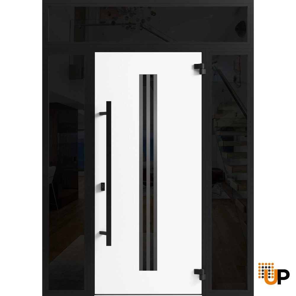 Single swing metal-aluminum modern exterior door with triplex | Ronex 1055 Oak | 60 x 96 photo#2
