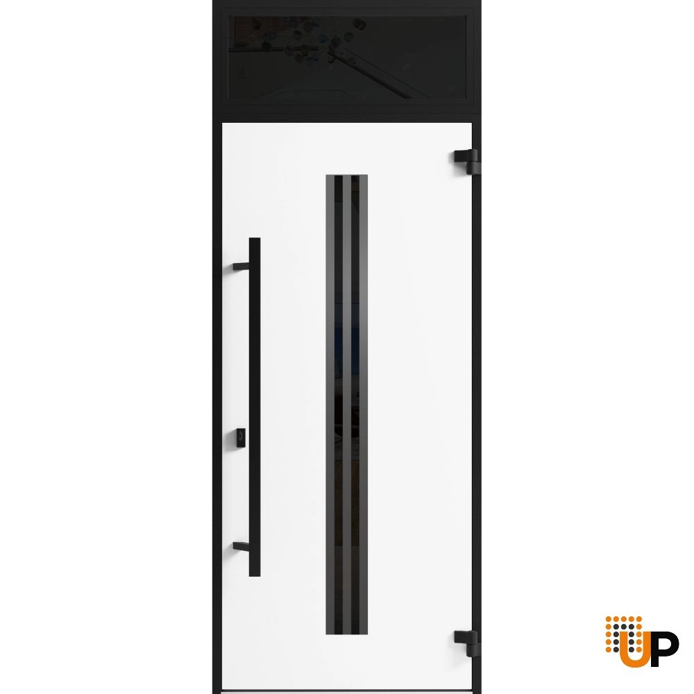 Single swing metal-aluminum modern exterior door with triplex | Ronex 1055 Oak | 36 x 96 photo#2