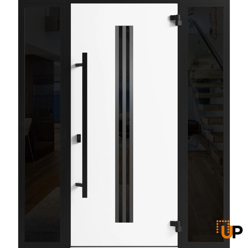 Single swing metal-aluminum modern exterior door with triplex | Ronex 1055 Oak | 60 x 80 photo#2