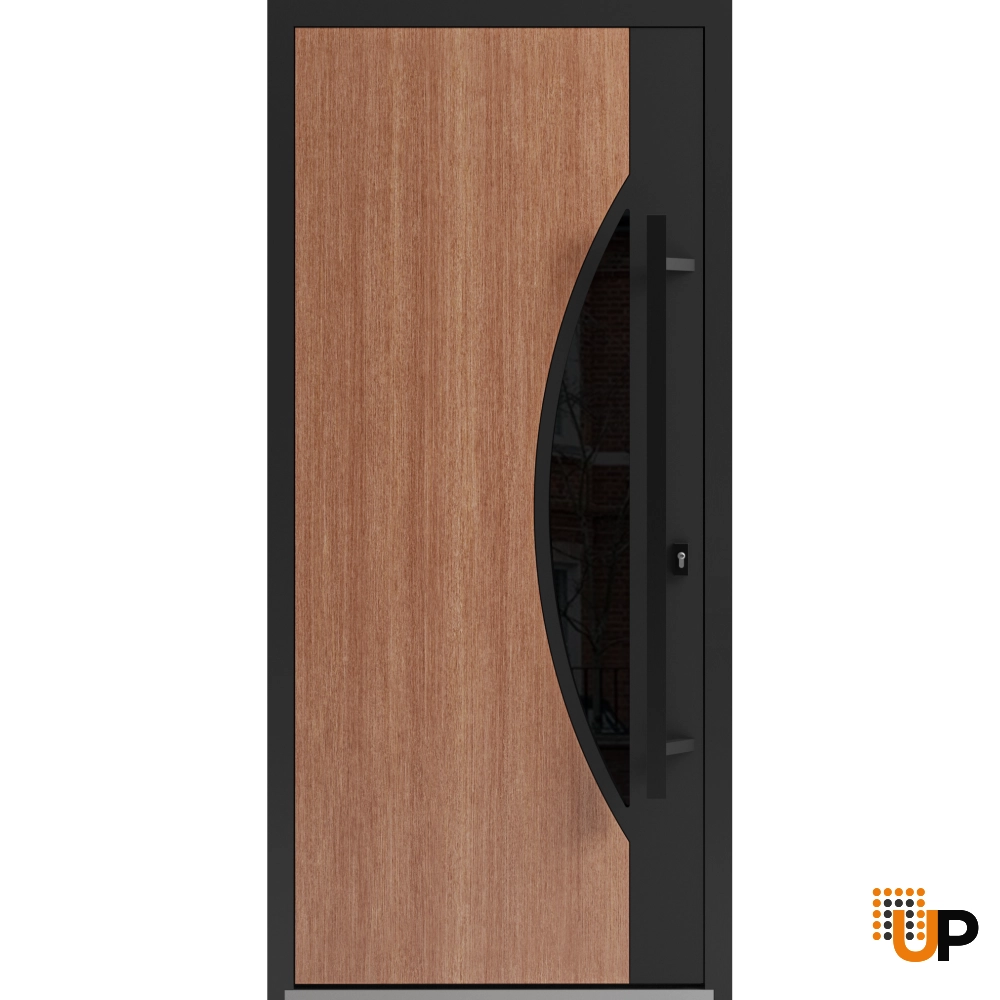 Single swing metal-aluminum modern exterior door with triplex | Ronex 1077 Teak | 36 x 80 photo#1