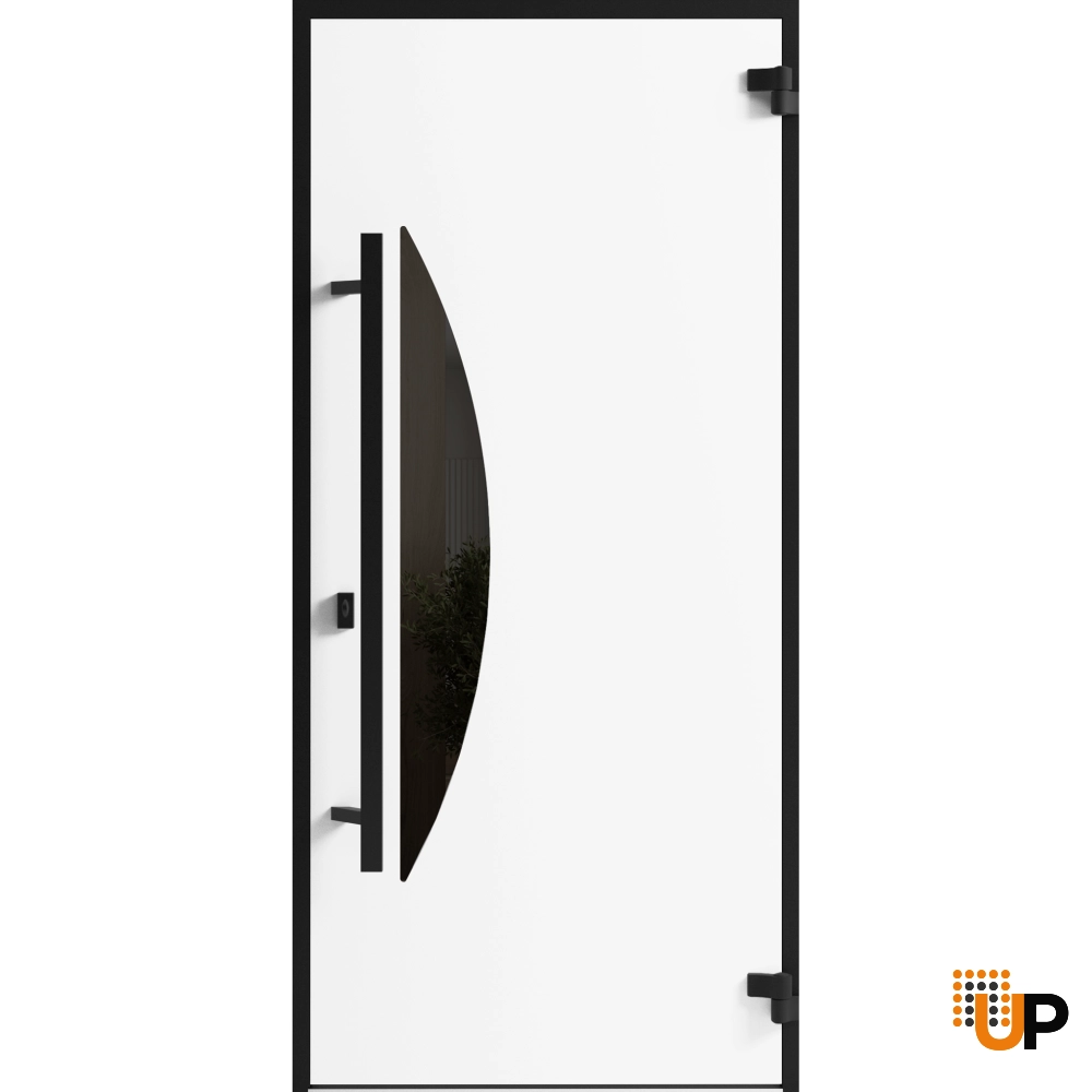 Single swing metal-aluminum modern exterior door with triplex | Ronex 1077 Teak | 36 x 80 photo#2