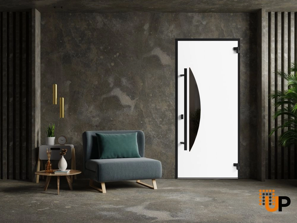 Single swing metal-aluminum modern exterior door with triplex | Ronex 1077 Teak | 36 x 80 photo#4