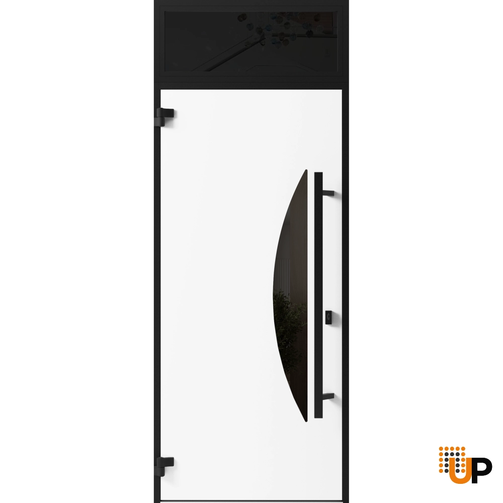 Single swing metal-aluminum modern exterior door with triplex glass | Ronex 1077 Teak | 36 x 96 photo#2