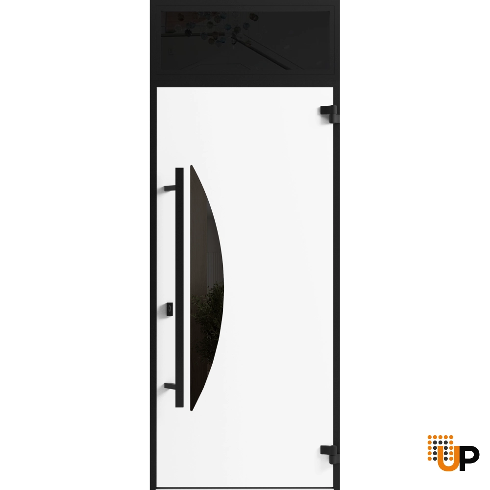 Single swing metal-aluminum modern exterior door with triplex | Ronex 1077 Teak | 36 x 96 photo#2