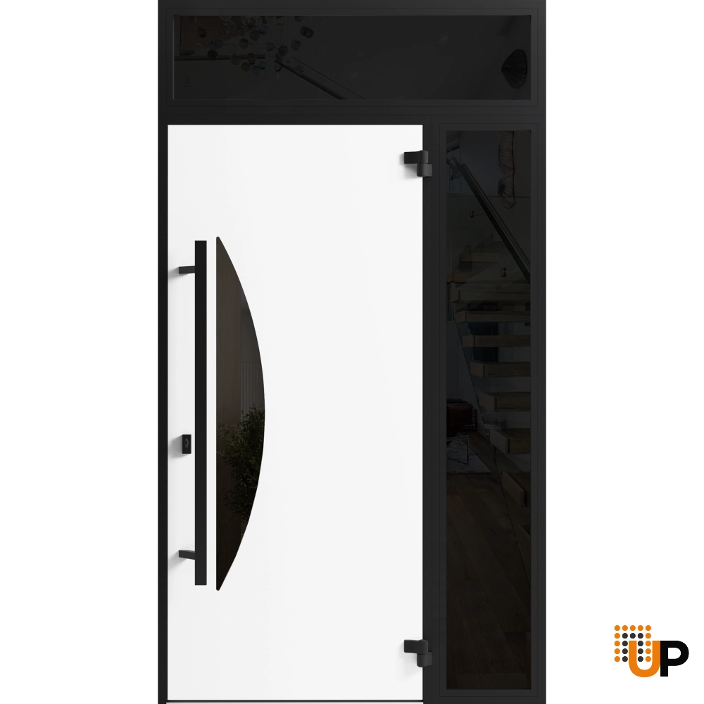 Single swing metal-aluminum modern exterior door with triplex | Ronex 1077 Teak | 48 x 96 photo#2