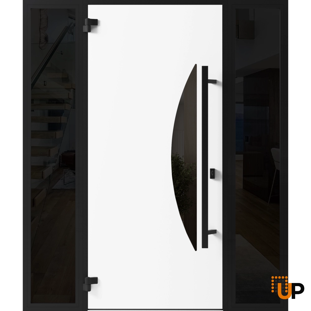 Single swing metal-aluminum modern exterior door with triplex glass | Ronex 1077 Teak | 68 x 80 photo#2