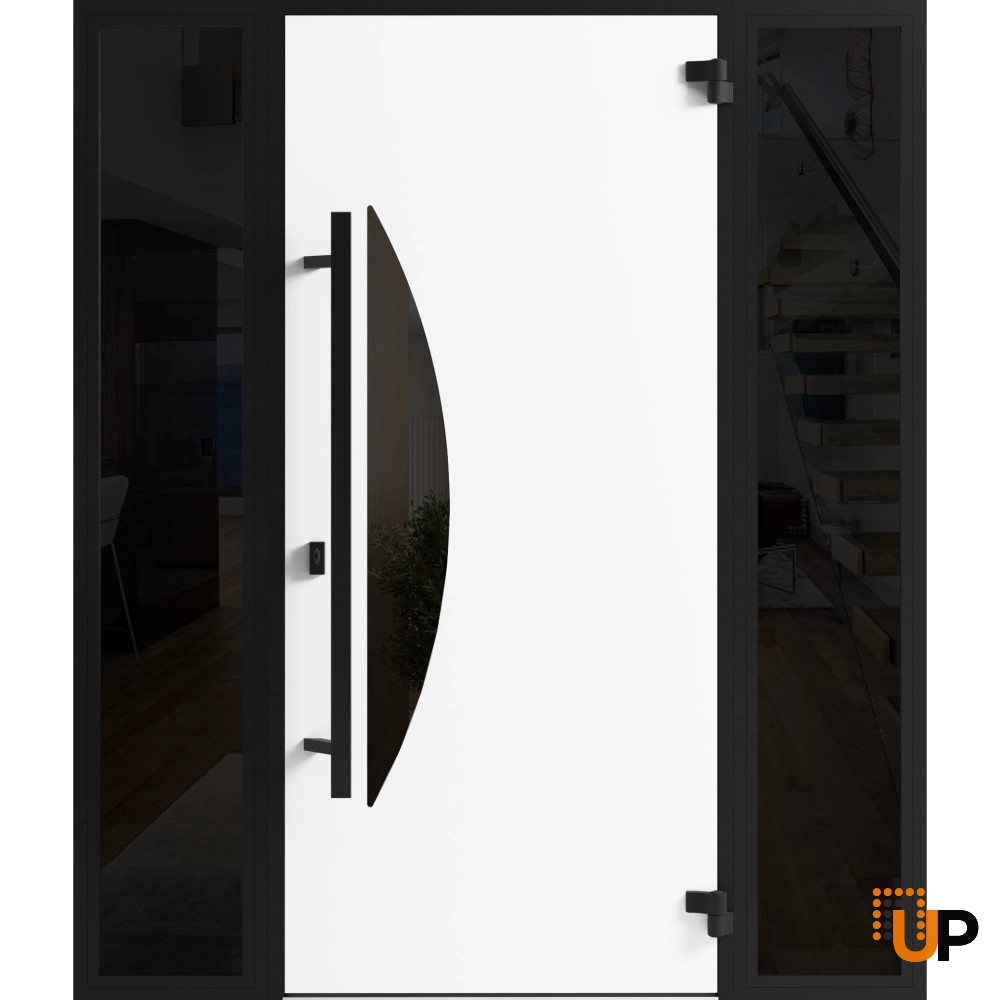 Single swing metal-aluminum modern exterior door with triplex | Ronex 1077 Teak | 60 x 80 photo#2