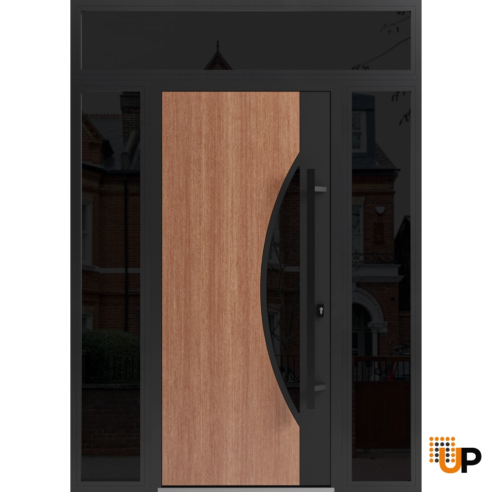 Single swing metal-aluminum modern exterior door with triplex | Ronex 1077 Teak | 60 x 96 photo#1