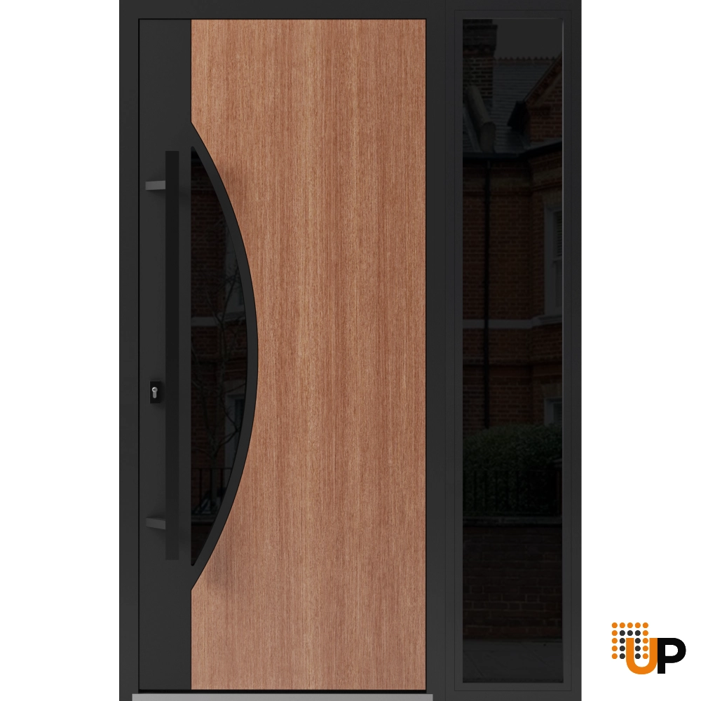 Single swing metal-aluminum modern exterior door with triplex glass | Ronex 1077 Teak | 52 x 80 photo#1