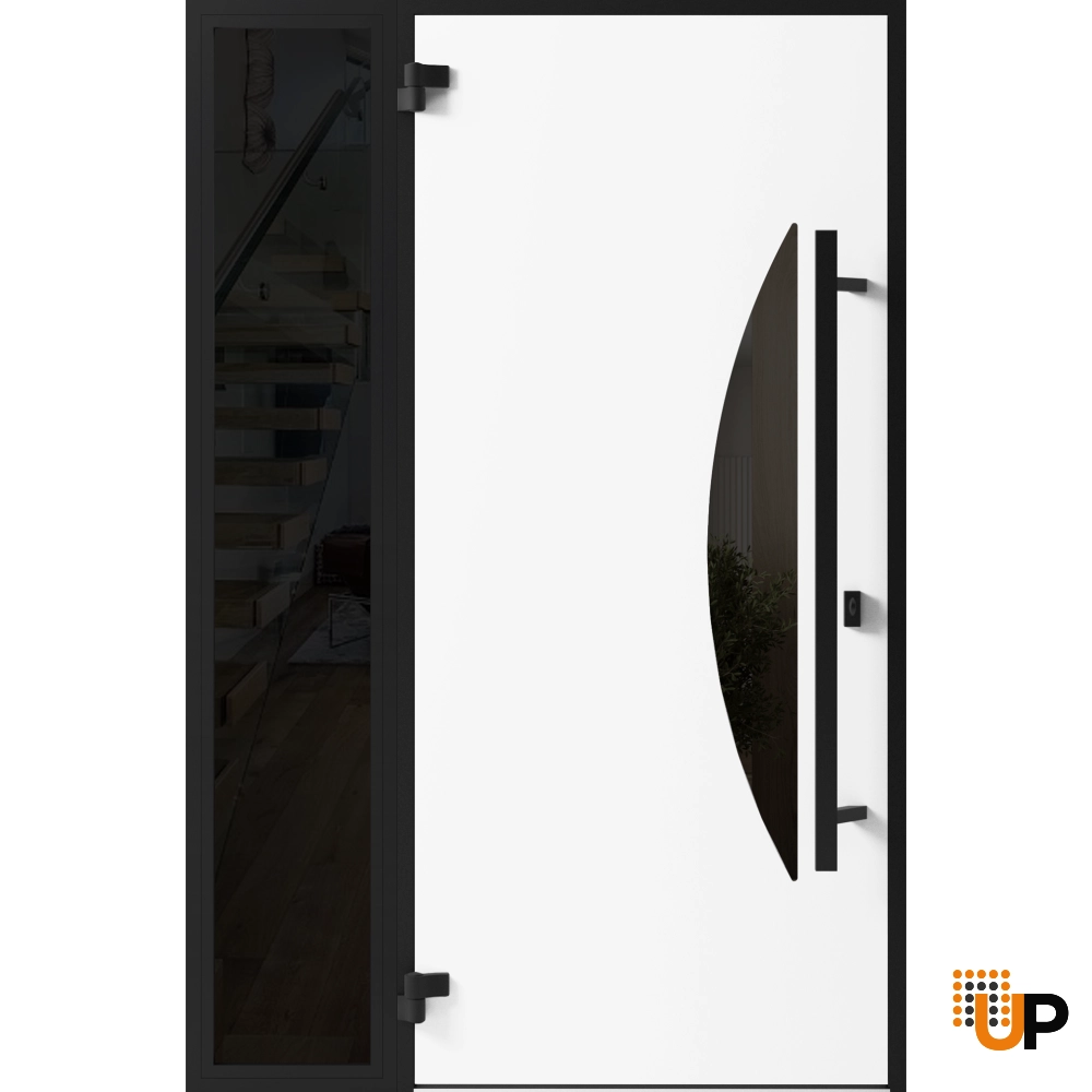 Single swing metal-aluminum modern exterior door with triplex glass | Ronex 1077 Teak | 52 x 80 photo#2
