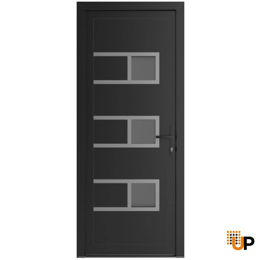 Single swing vinyl modern exterior door with tempered glass | Manux 8933 Black Matte | 30 x 80 photo#1