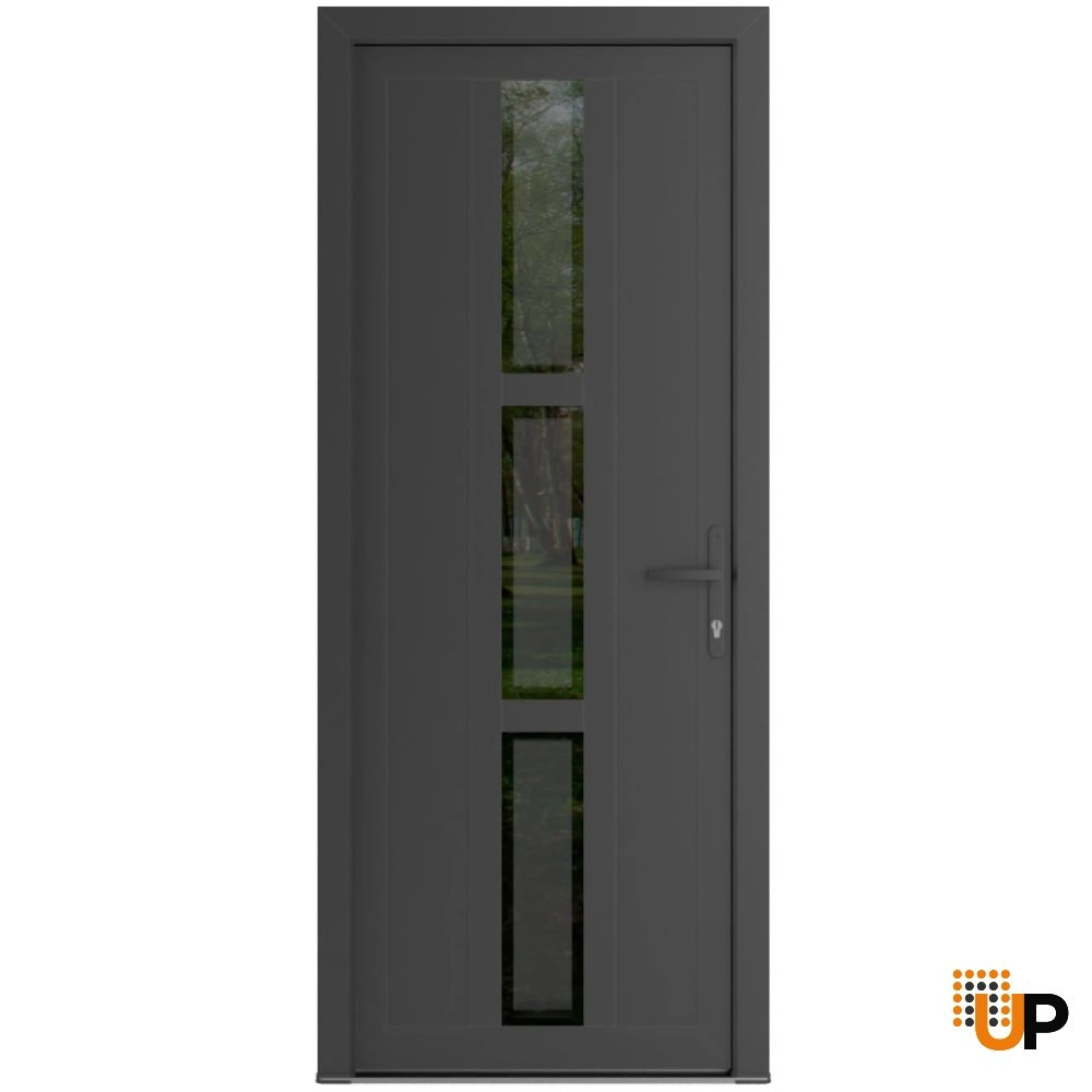 Single swing vinyl modern exterior door with tempered glass | Manux 8112 Antracite | 36 x 80 photo#1
