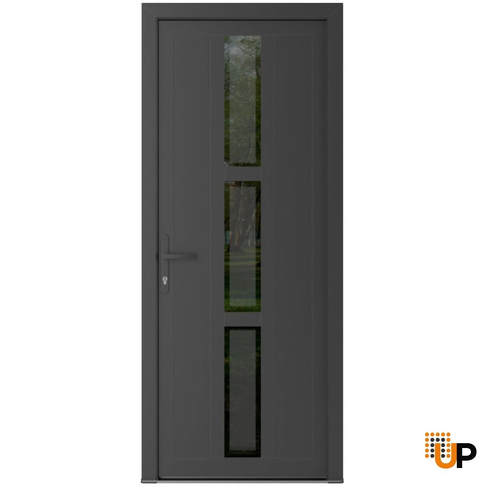 Single swing metal-plastic modern exterior door with tempered | Manux 8112 Antracite | 36 x 80 photo#1