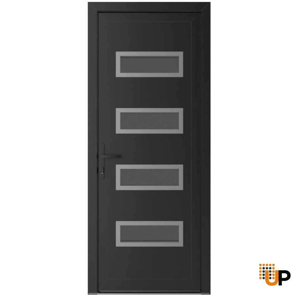 Single swing metal-plastic modern exterior door with tempered | Manux 8113 Black Matte | 32 x 80 photo#1