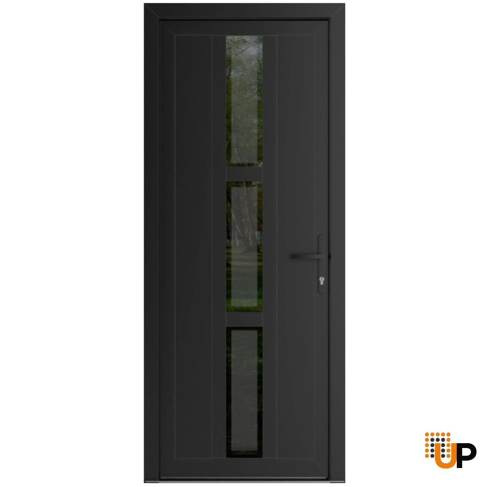 Single swing vinyl modern exterior door with tempered glass | Manux 8112 Black Matte | 36 x 80 photo#1