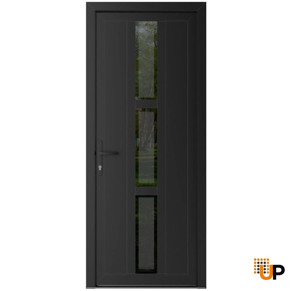 Single swing vinyl modern exterior door with tempered glass | Manux 8112 Black Matte | 36 x 80 photo#1