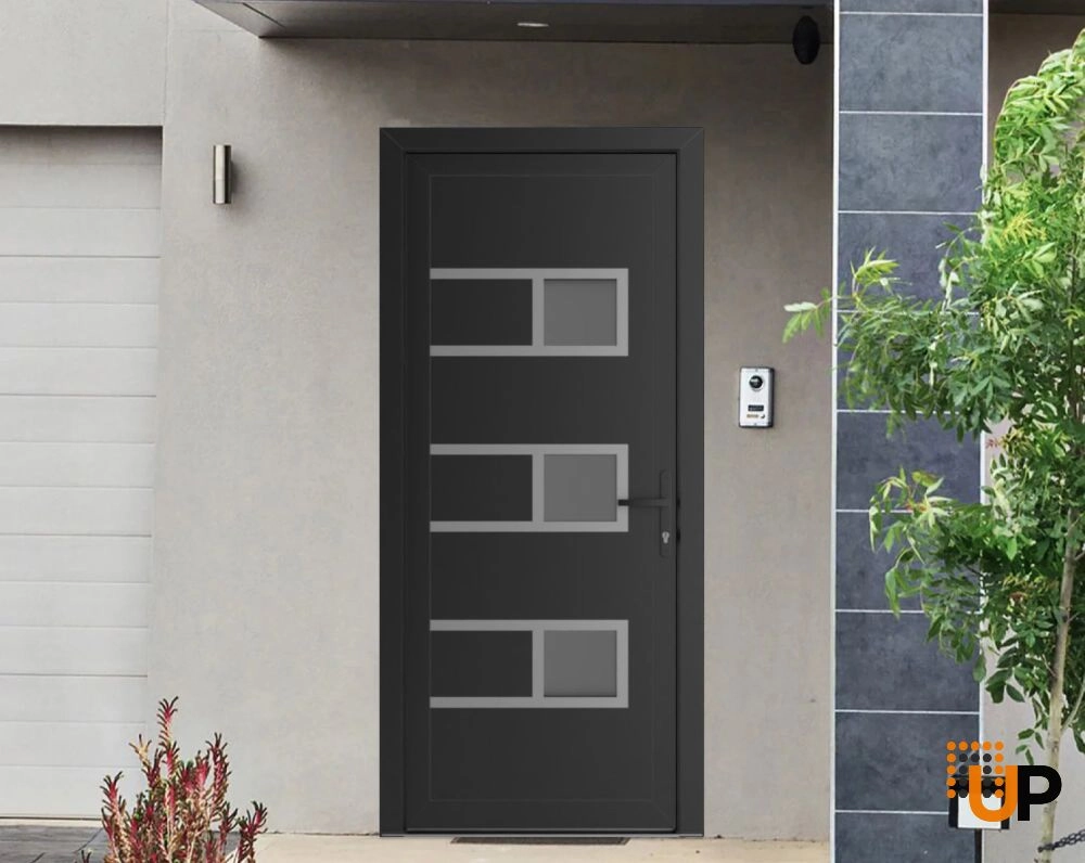 Single swing vinyl modern exterior door with tempered glass | Manux 8933 Black Matte | 36 x 80 photo#2