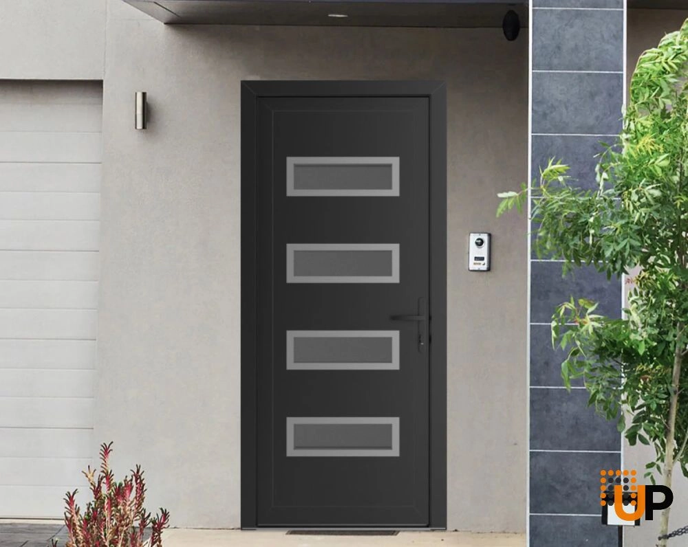 Single swing vinyl modern exterior door with tempered glass | Manux 8113 Black Matte | 32 x 80 photo#2