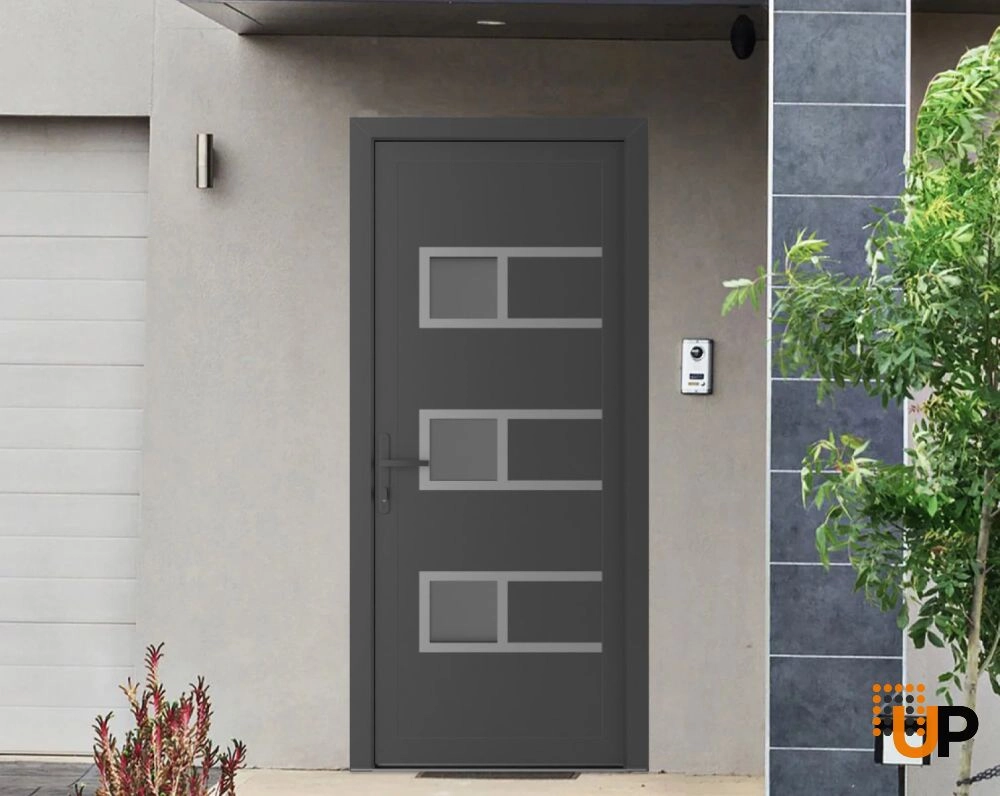 Single swing metal-plastic modern exterior door with tempered | Manux 8933 Antracite | 30 x 80 photo#2