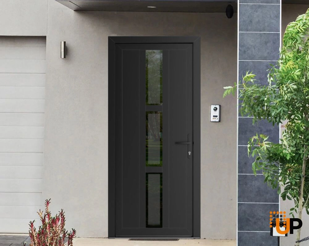 Single swing vinyl modern exterior door with tempered glass | Manux 8112 Black Matte | 36 x 80 photo#2