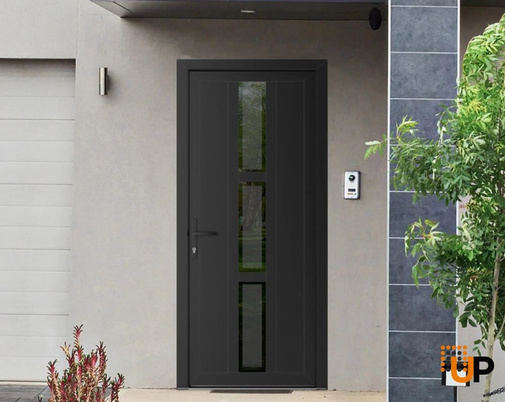 Single swing vinyl modern exterior door with clear glass | Manux 8112 Black Matte | 32 x 80 (32 x 80) photo#2