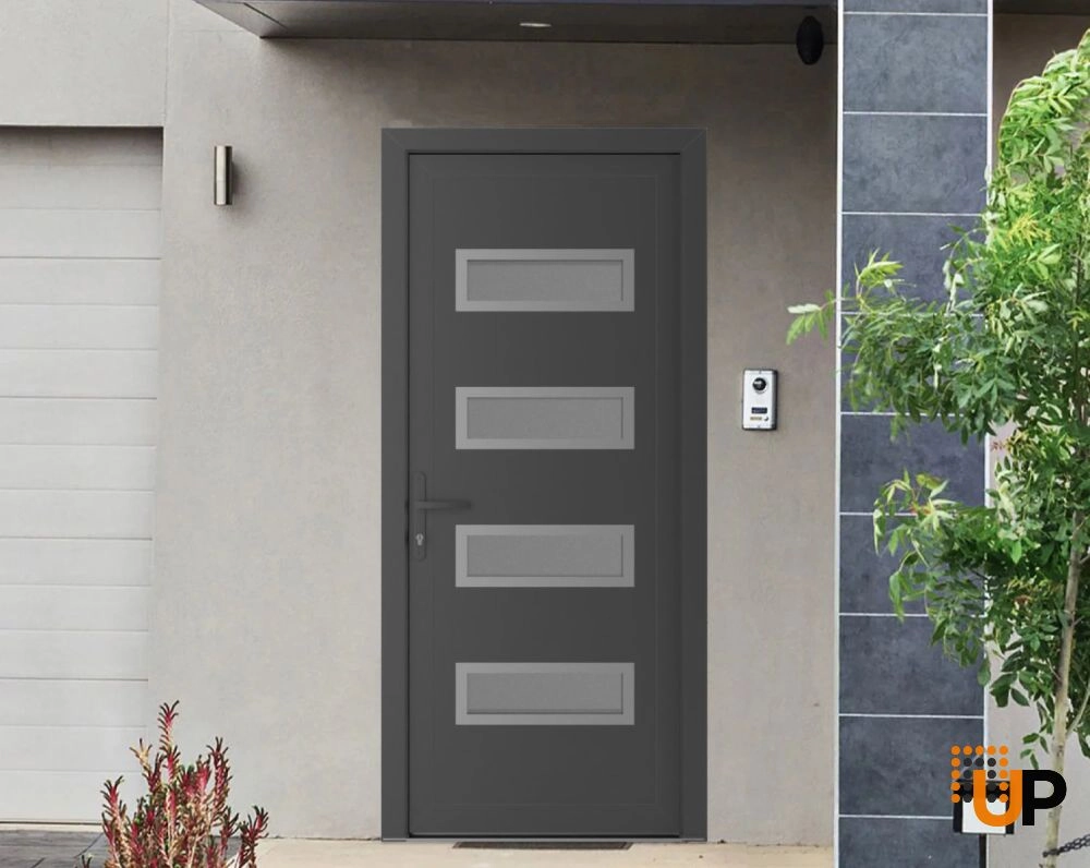 Single swing metal-plastic modern exterior door with tempered | Manux 8113 Antracite | 32 x 80 photo#2
