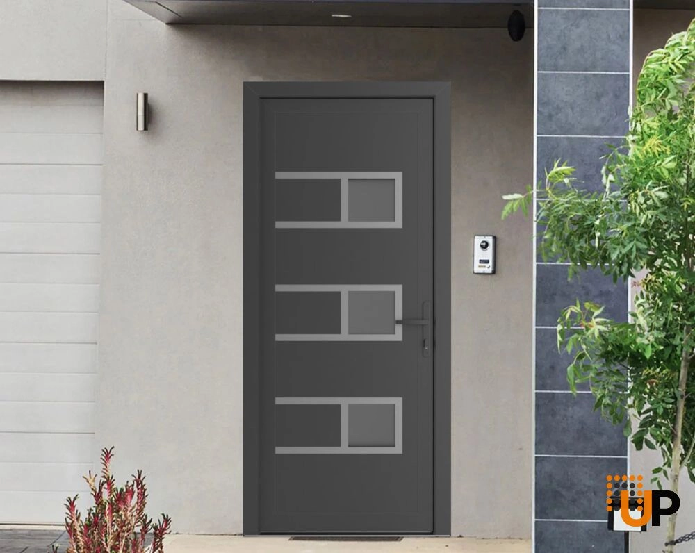 Single swing vinyl modern exterior door with tempered glass | Manux 8933 Antracite | 30 x 80 photo#2
