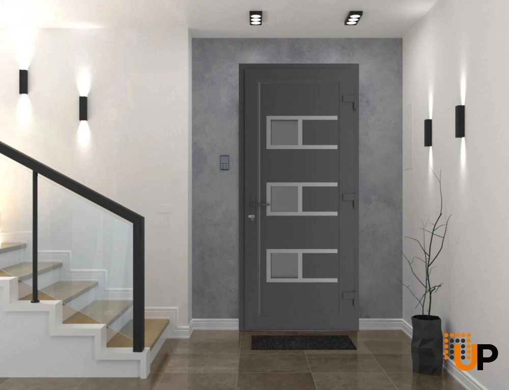 Single swing vinyl modern exterior door with tempered glass | Manux 8933 Antracite | 30 x 80 photo#3