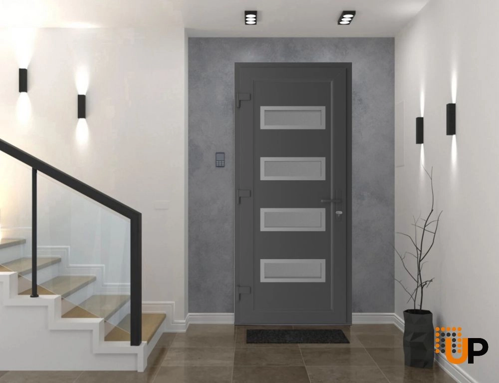 Single swing metal-plastic modern exterior door with tempered | Manux 8113 Antracite | 32 x 80 photo#3