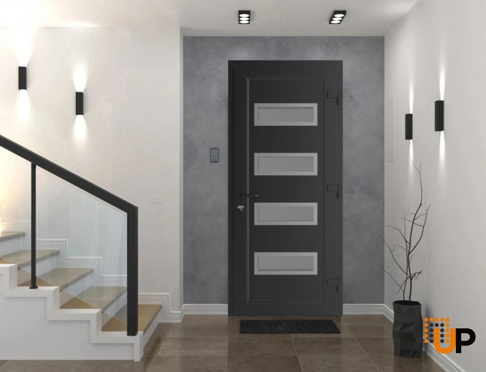 Single swing vinyl modern exterior door with tempered glass | Manux 8113 Black Matte | 36 x 80 photo#3