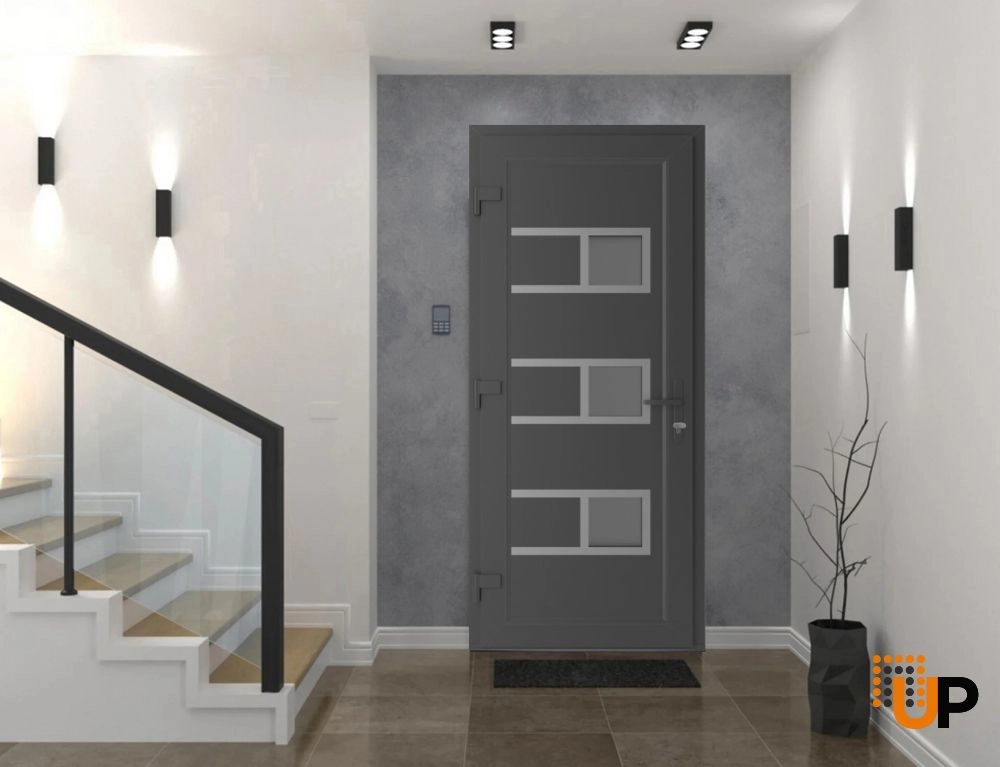 Single swing metal-plastic modern exterior door with tempered | Manux 8933 Antracite | 30 x 80 photo#3