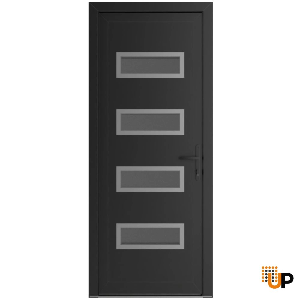 Single swing vinyl modern exterior door with tempered glass | Manux 8113 Black Matte | 36 x 80 photo#1