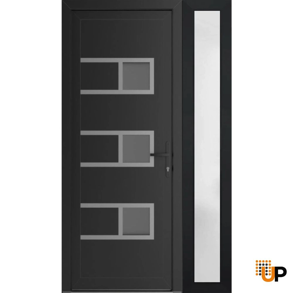 Single swing vinyl modern exterior door with tempered glass | Manux 8933 Black Matte | 42 x 80 photo#1