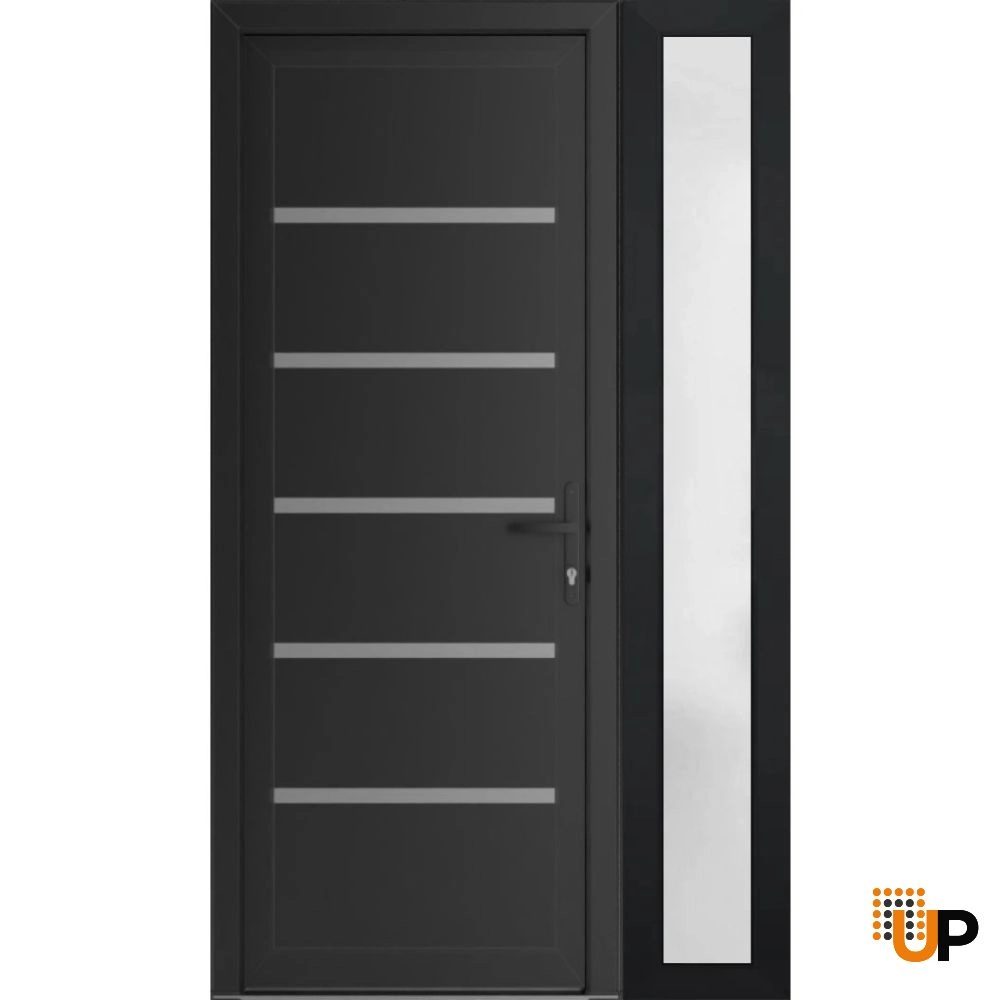 Single swing vinyl modern exterior door | Manux 8415 Black Matte | 52 x 80 (36+16 x 80) photo#1