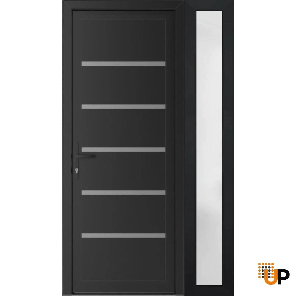 Single swing vinyl modern exterior door | Manux 8415 Black Matte | 52 x 80 (36+16 x 80) photo#1