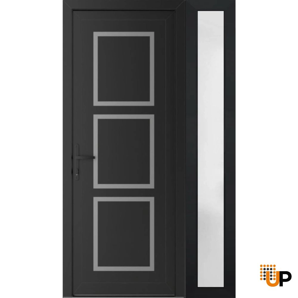 Single swing vinyl modern exterior door | Manux 8661 Black Matte | 48 x 80 photo#1