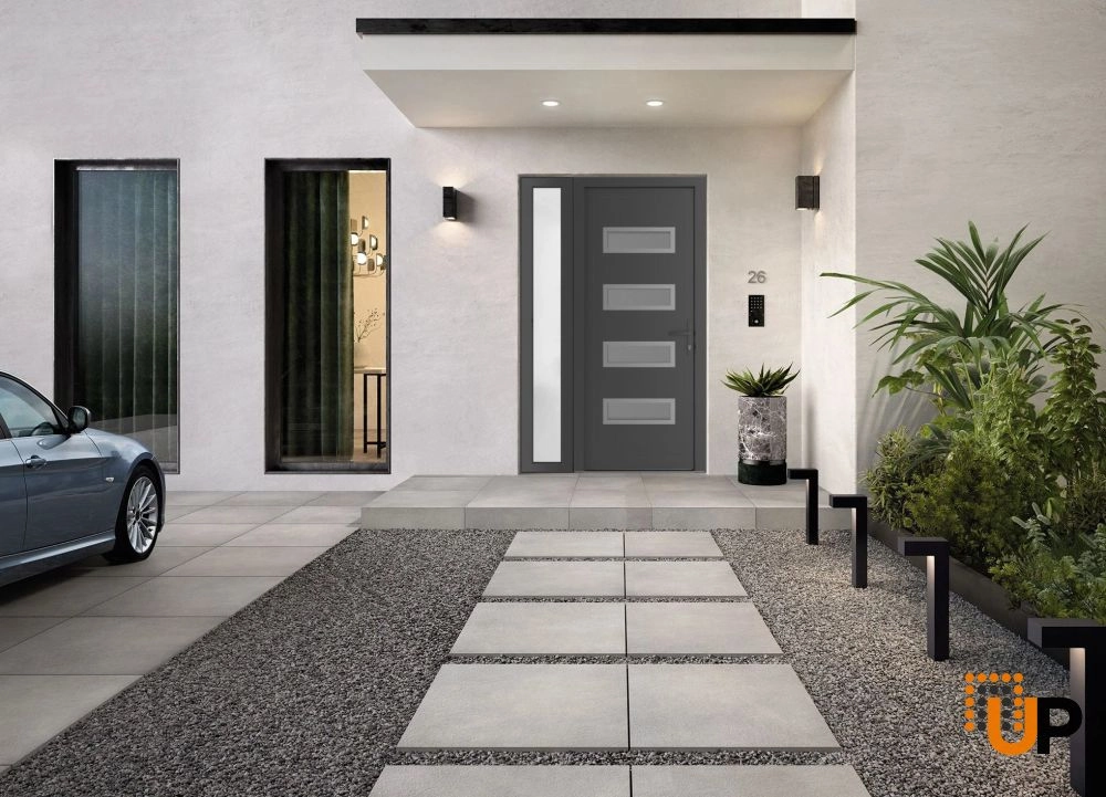 Single swing vinyl modern exterior door with tempered glass | Manux 8113 Antracite | 44 x 80 (32+12 x 80) photo#2