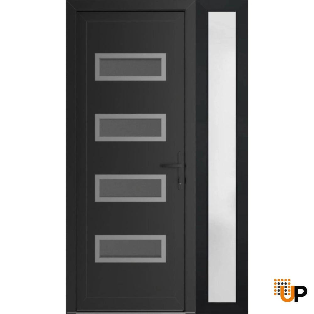 Single swing vinyl modern exterior door with tempered glass | Manux 8113 Black Matte | 48 x 80 photo#1