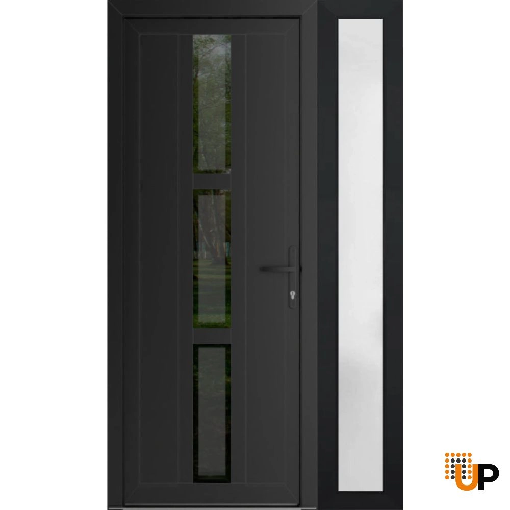 Single swing vinyl modern exterior door with tempered glass | Manux 8112 Black Matte | 48 x 80 (36+12 x 80) photo#1