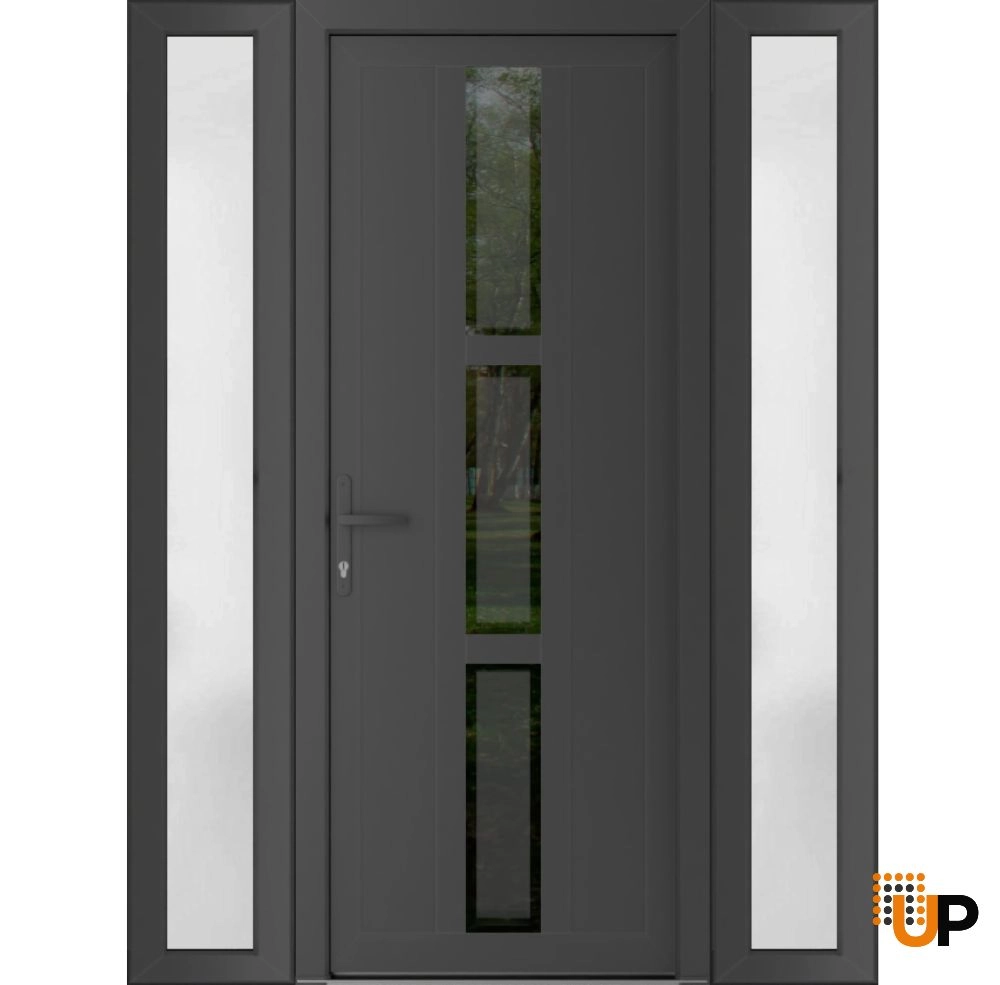 Single swing vinyl modern exterior door with tempered glass | Manux 8112 Antracite | 60 x 80 (12+36+12 x 80) photo#1