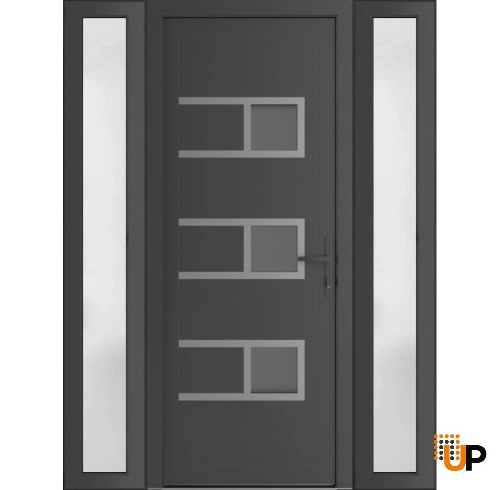 Single swing metal-plastic modern exterior door with tempered | Manux 8933 Antracite | 54 x 80 photo#1