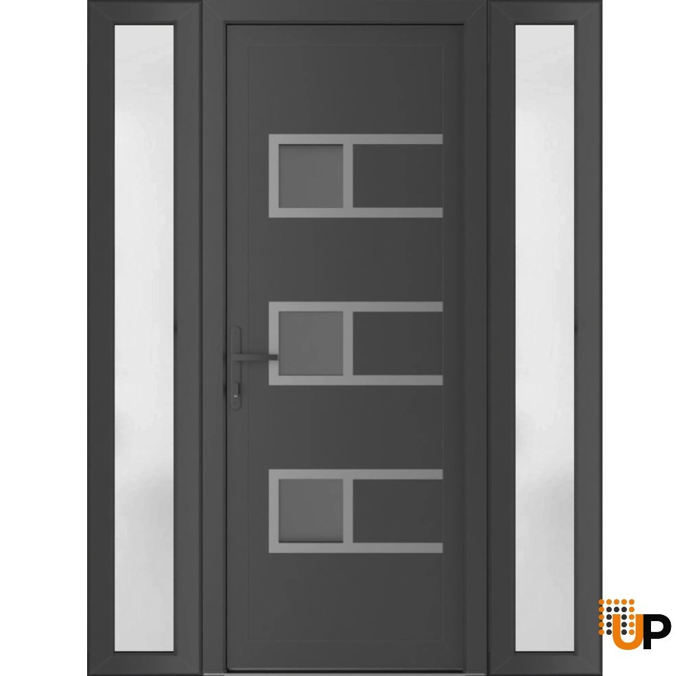 Single swing vinyl modern exterior door with tempered glass | Manux 8933 Antracite | 60 x 80 (14+32+14 x 80) photo#1